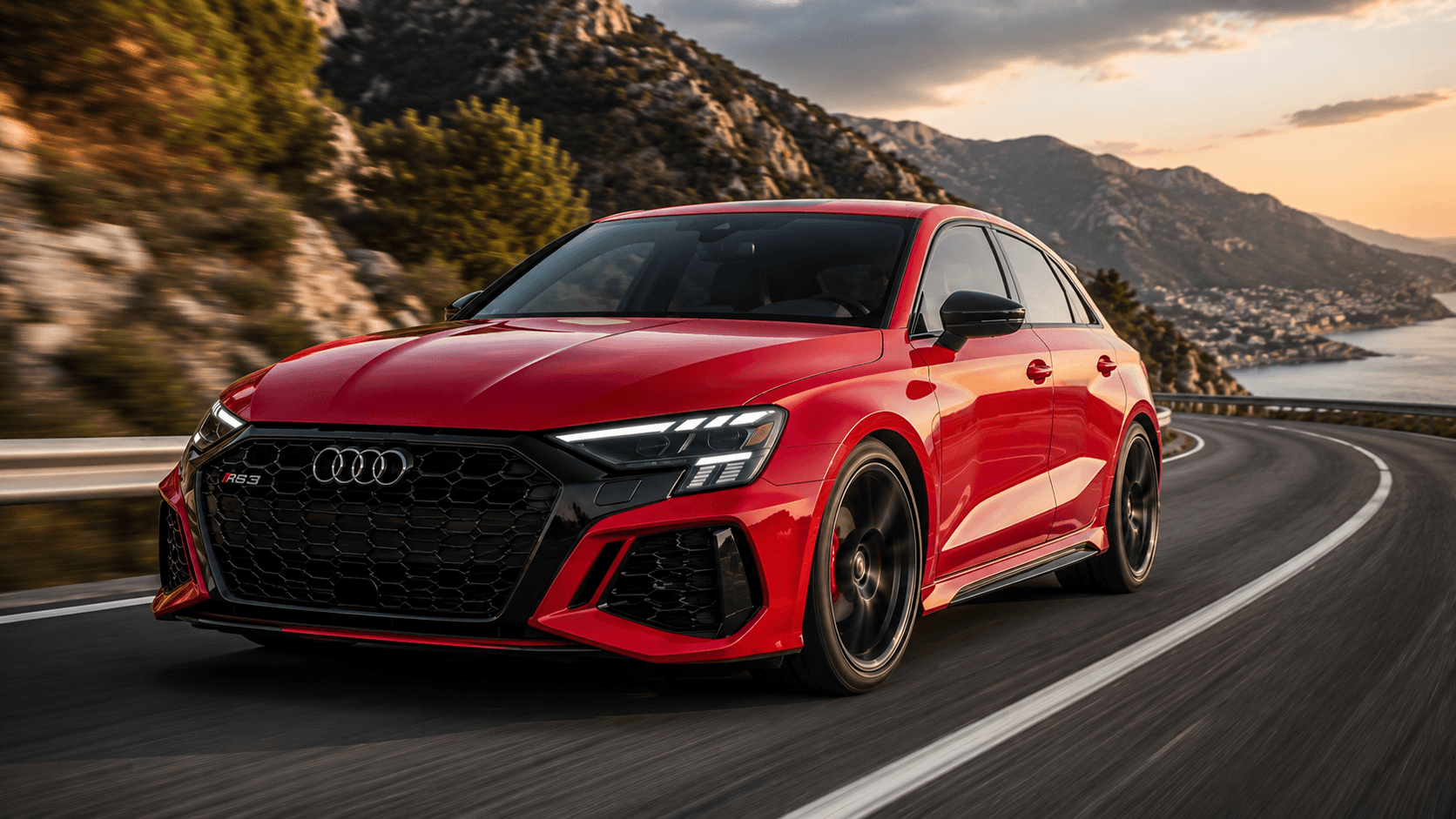 Audi RS3 on a coastal road